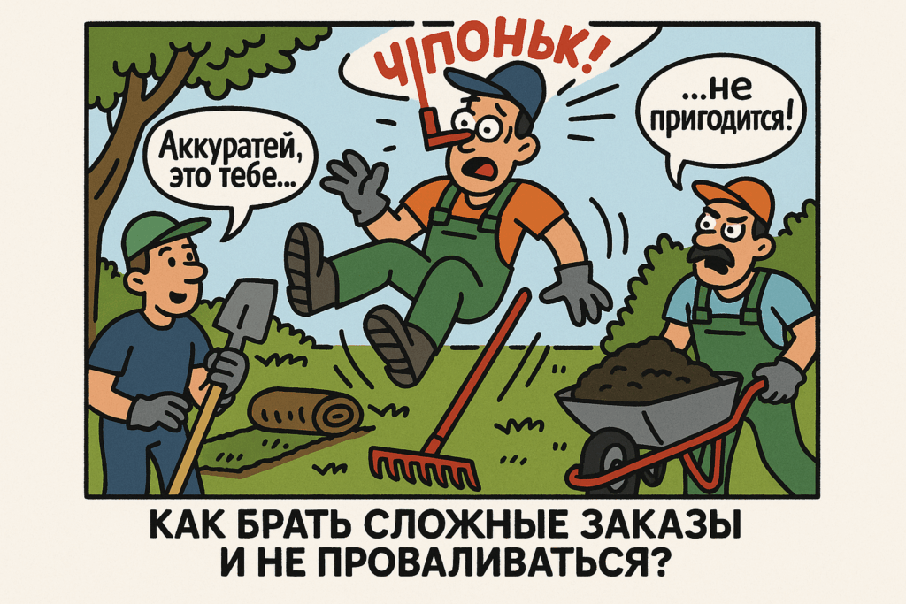    На изображении представлены успешные примеры выполнения сложных заказов ландшафтными бригадами.