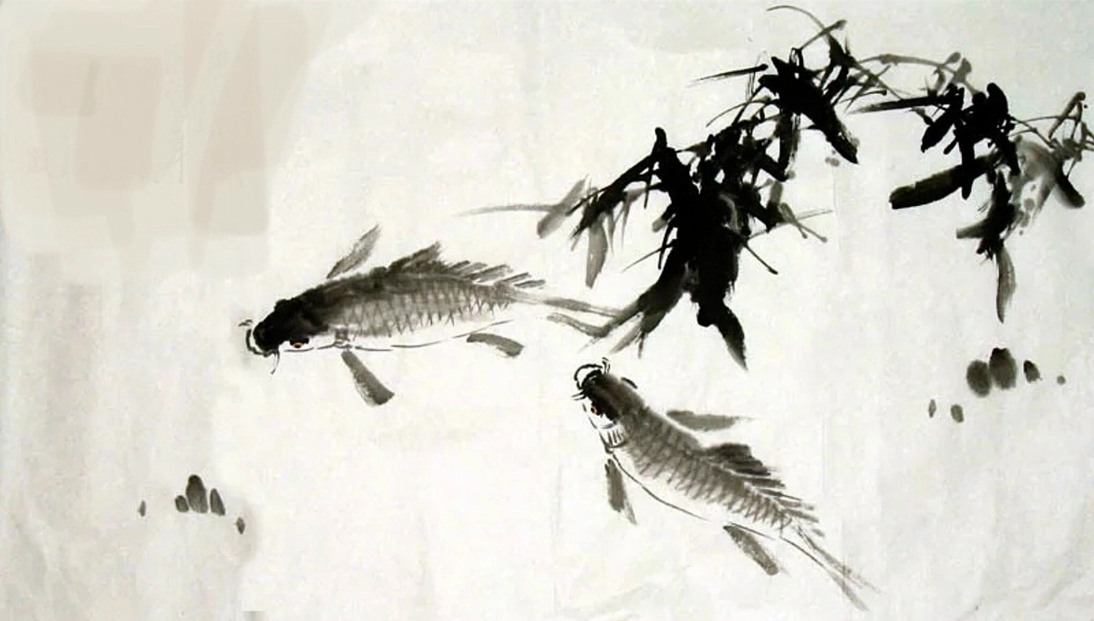 Тут даже вода никак не обозначена, но рыбы - плывут