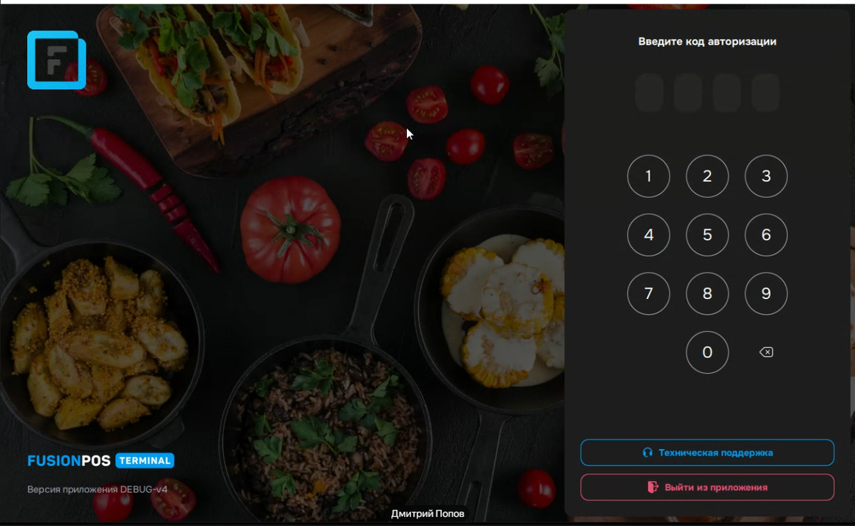 Экран входа в приложение Fusion Pos 4V 