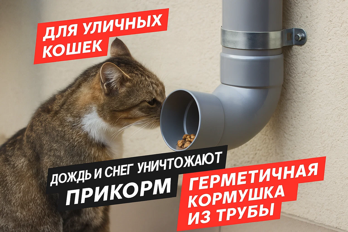 Уличная кормушка для кошек из канализационных труб