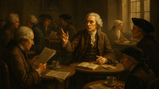 философы Просвещения обсуждают книги в салоне 18 века