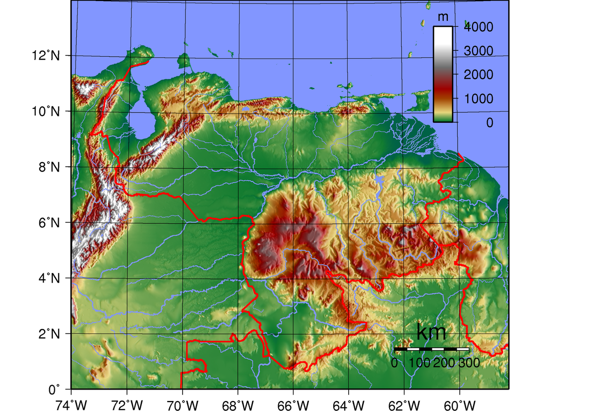 Физическая карта Венесуэлы