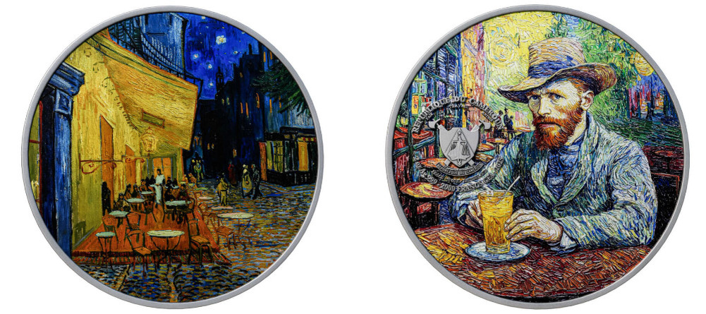   Серебряная монета Камеруна 2025 года Ван Гог Ночная терраса кафе медный сердечник