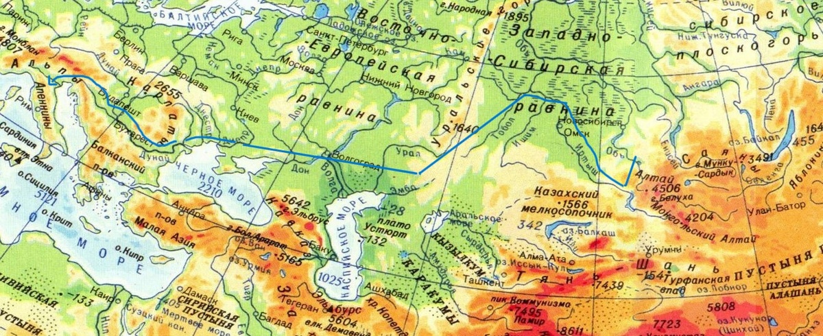 Схематический путь эрбинов в Италию