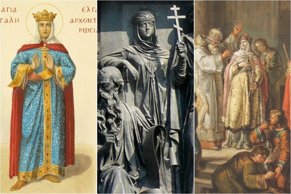    Изображение Святой кисти Фёдора Солнцева; Княгиня на Памятнике «1000-летие России» в Великом Новгороде; Крещение княгини Ольги кисти Ивана Акимова. Фото: Коллаж АиФ