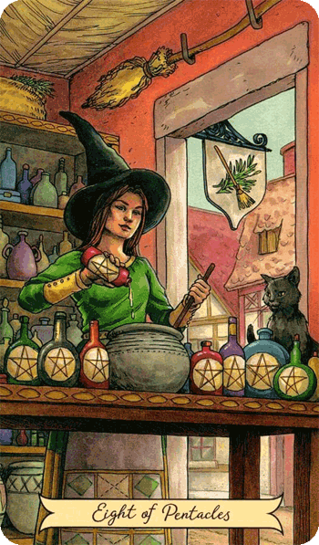 повседневное таро ведьмы, 8 пентаклей