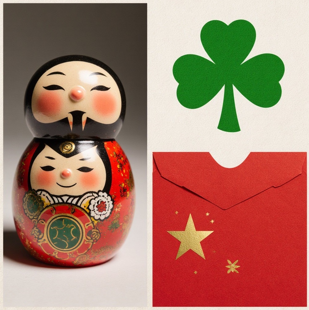 В Японии есть куклы "дарума", Ирландия: клевер, Китай: красный цвет