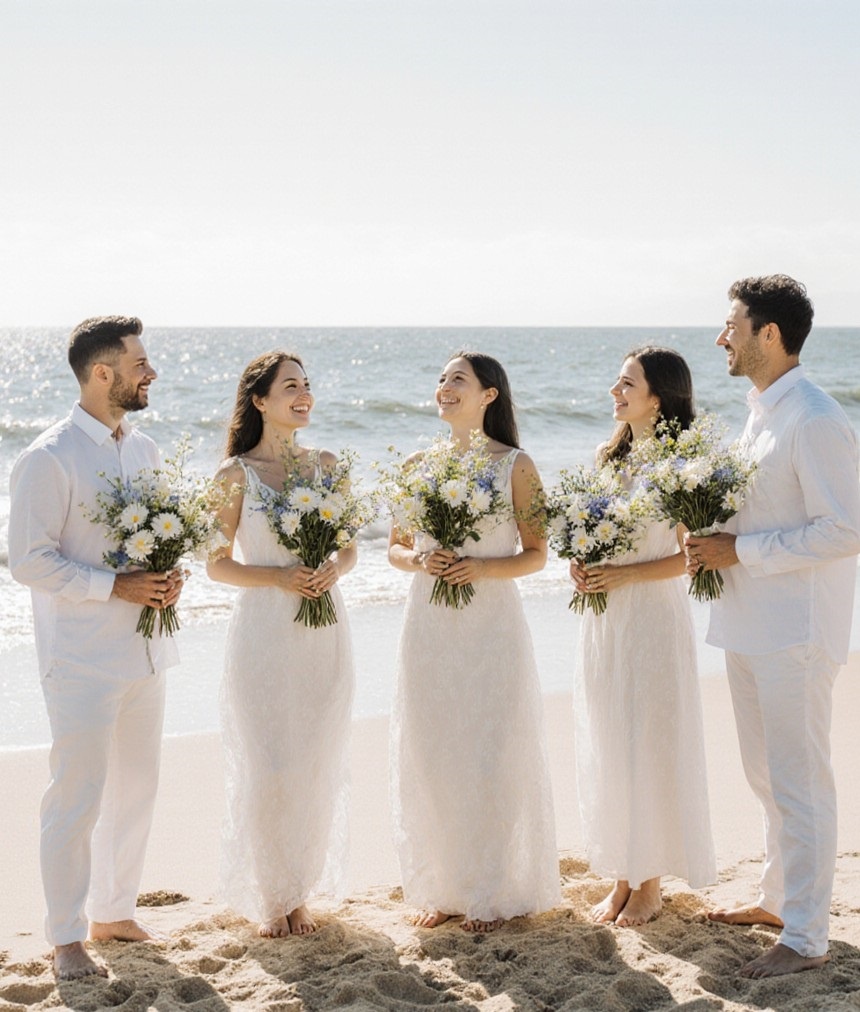 Рио-де-Жанейро в новогоднюю ночь тысячи людей выходят к океану в белом и бросают цветы в воду