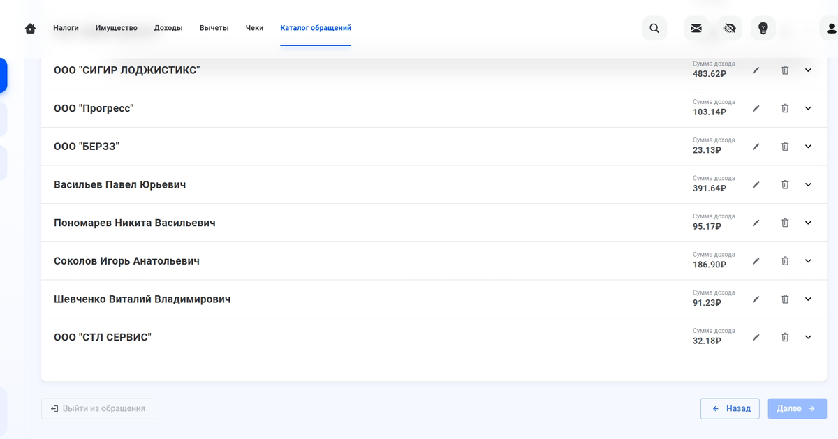 вот так выглядит отчет о доходах, куча справок