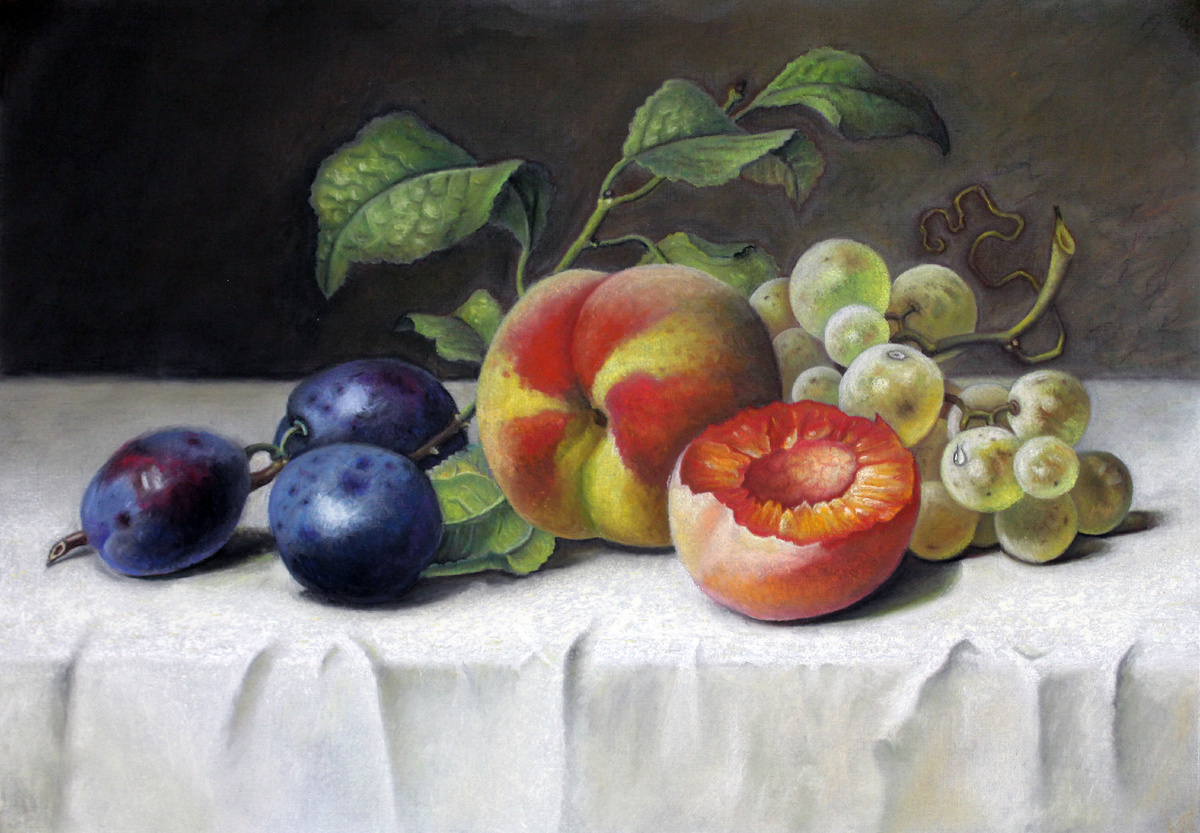 Копия голландского натюрморта пастель, выполненная учеником школы рисования "АртМосква" Чечулиным В.