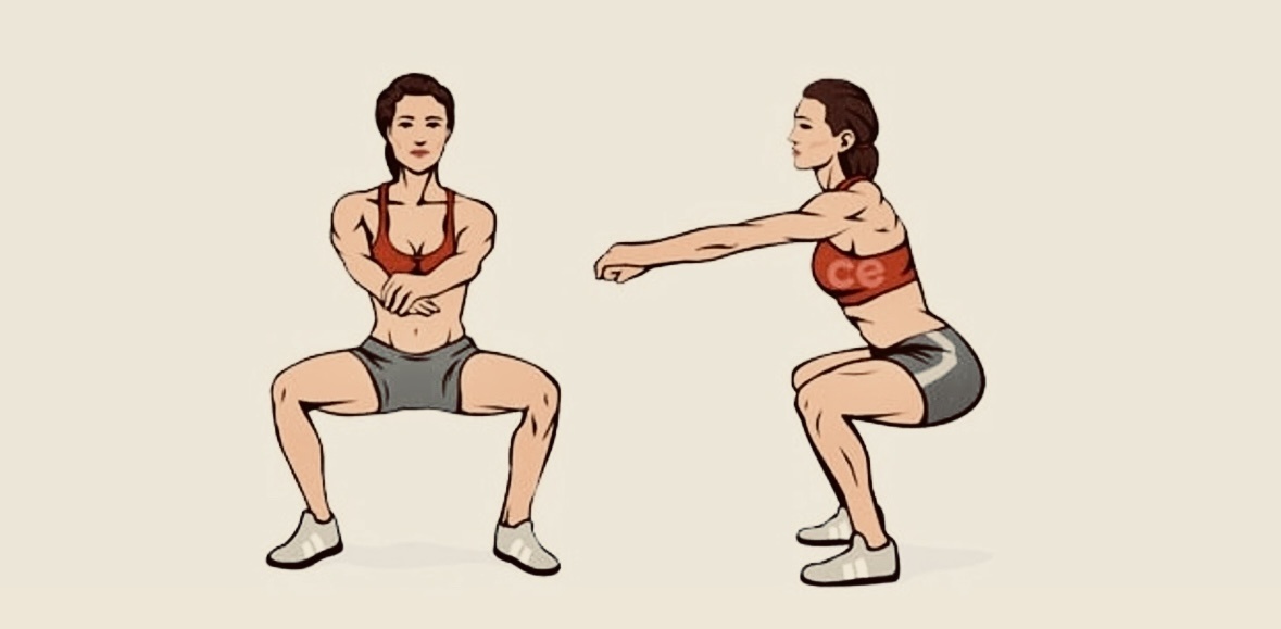 Наглядный пример выполнения приседаний 