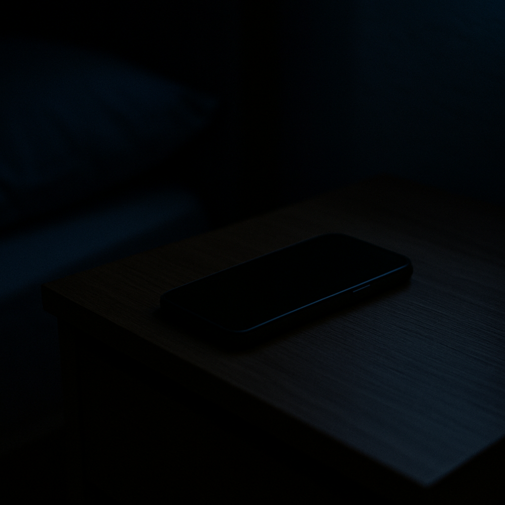 Телефон у кровати символизирует ночную зависимость.