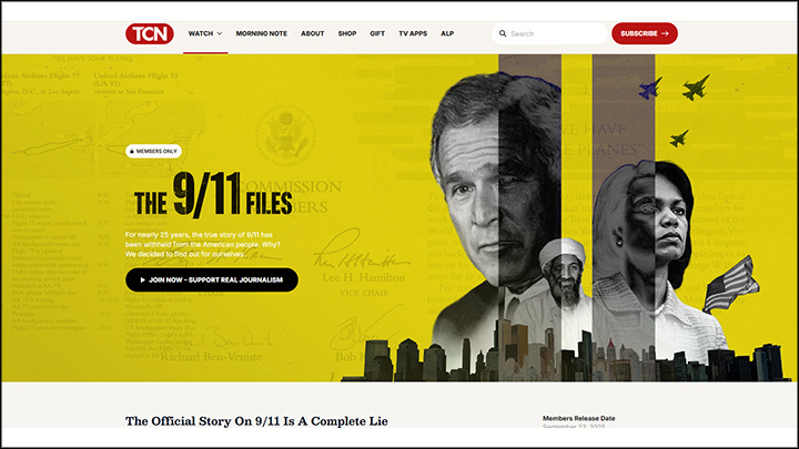    "Официальная версия - ложь! Почти 25 лет американскому народу не рассказывали правду о событиях 11 сентября", - утверждает Такер Карлсон в анонсе цикла передач, посвящённых теракту 9/11. Скриншот: tuckercarlson.com