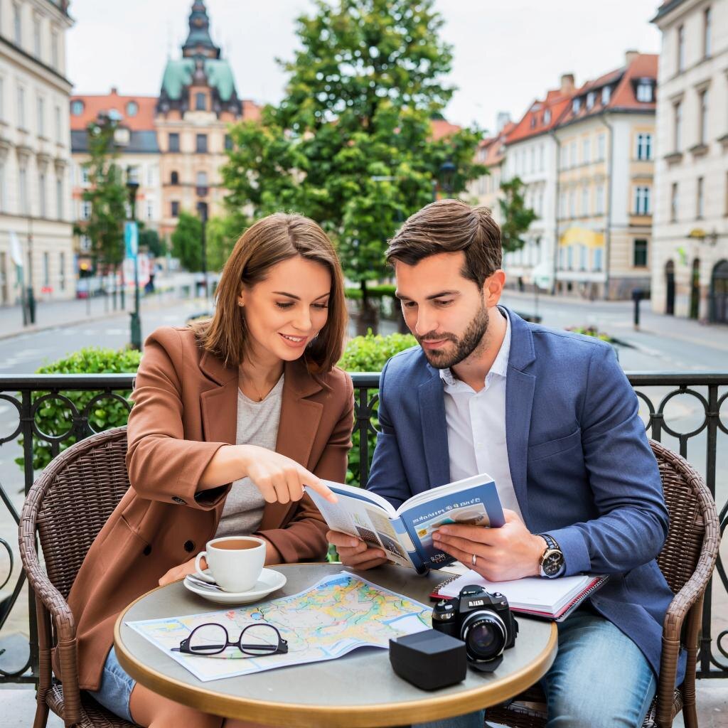 Туристы изучают путеводитель