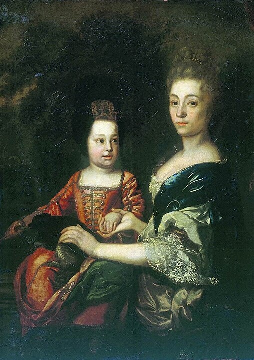 Император Иоанн Антонович ребёнком с фрейлиной Юлианой фон Менгден (Была «нянькой» императора). Это практически одно из двух прижизненных изображений Ивана VI.