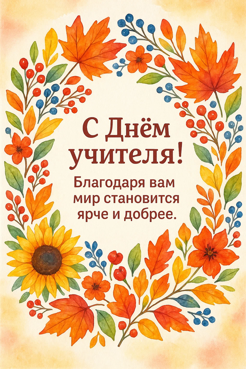 Открытка «С Днём учителя» из авторской серии Арт-мастерской ИИ, созданная с любовью и вдохновением при помощи нейросети.
