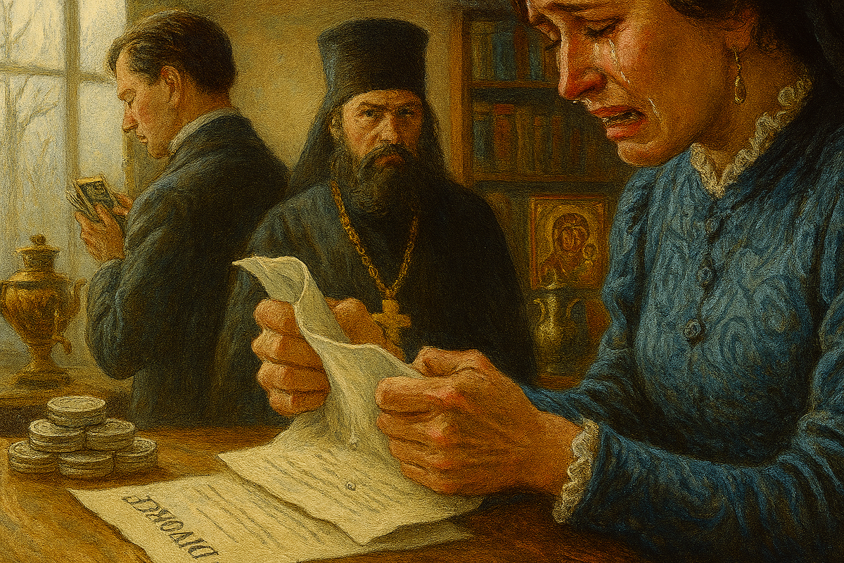 Женщина подаёт прошение о разводе - начало социальной смерти, XIX век