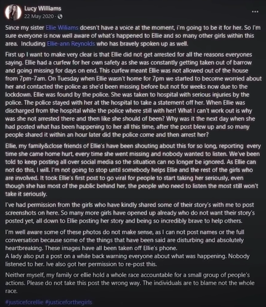 Фотография сообщения сестры Элеоноры из соцсетей