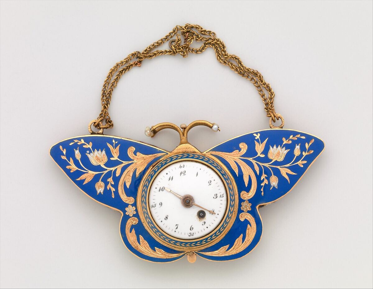 Часы-бабочка из золота, эмали и жемчуга, 1840-1850 гг.