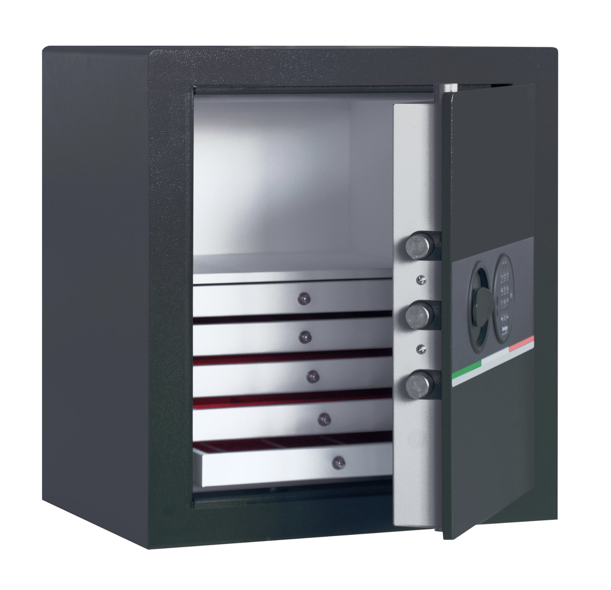 Взломостойкие сейфы Bordogna Ardea 770 производят с правым и левым открыванием (класс защиты S1, вес 58 кг.), для крепления к стене и / или полу