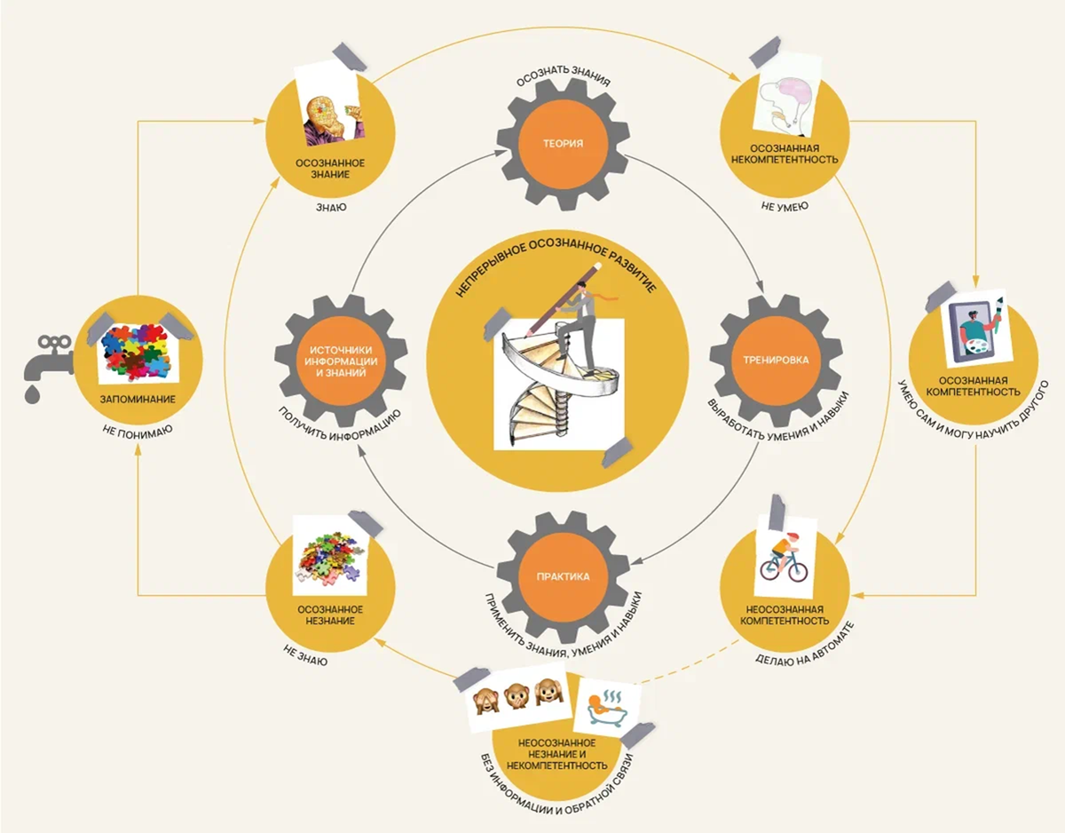 Рис. 1. Непрерывное осознанное развитие, или Непрерывный учебный процесс полного цикла