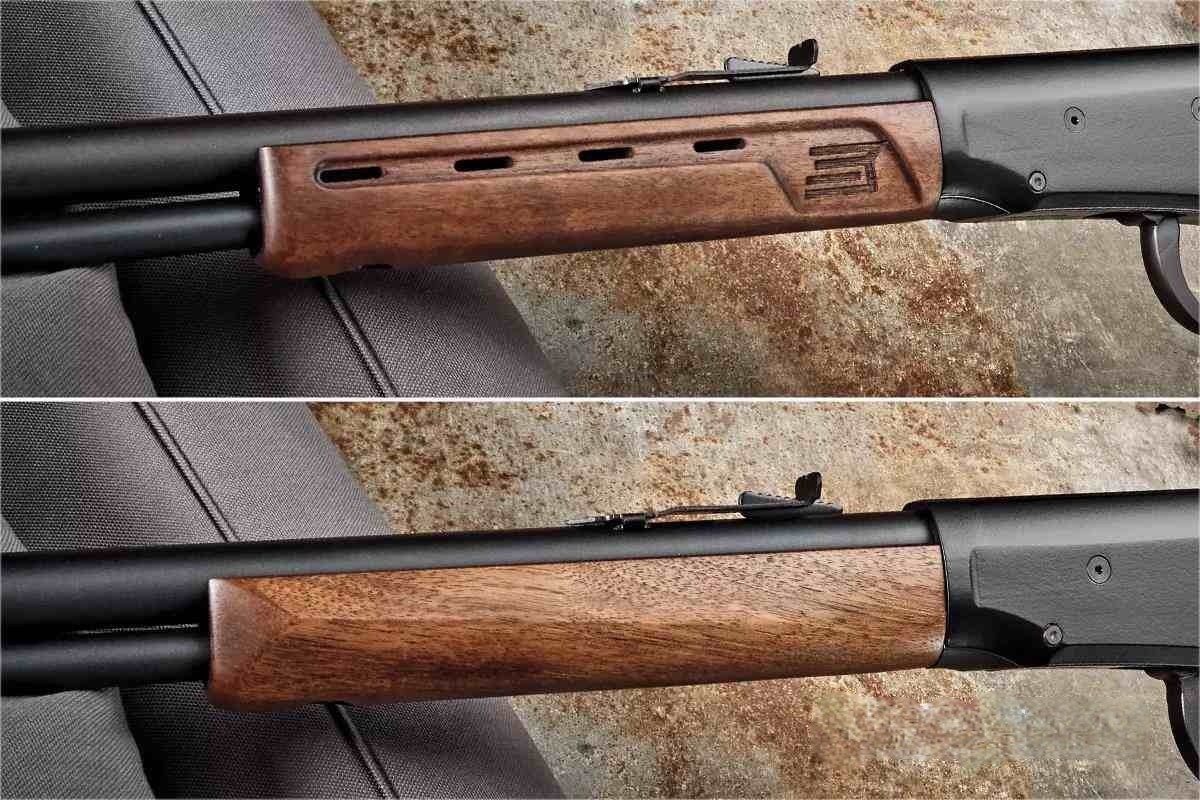 Функционально цевья обеих моделей схожи. Как и у многих разборных огнестрельных оружий, целик на них крепится к стволу с помощью планки типа «ласточкин хвост».