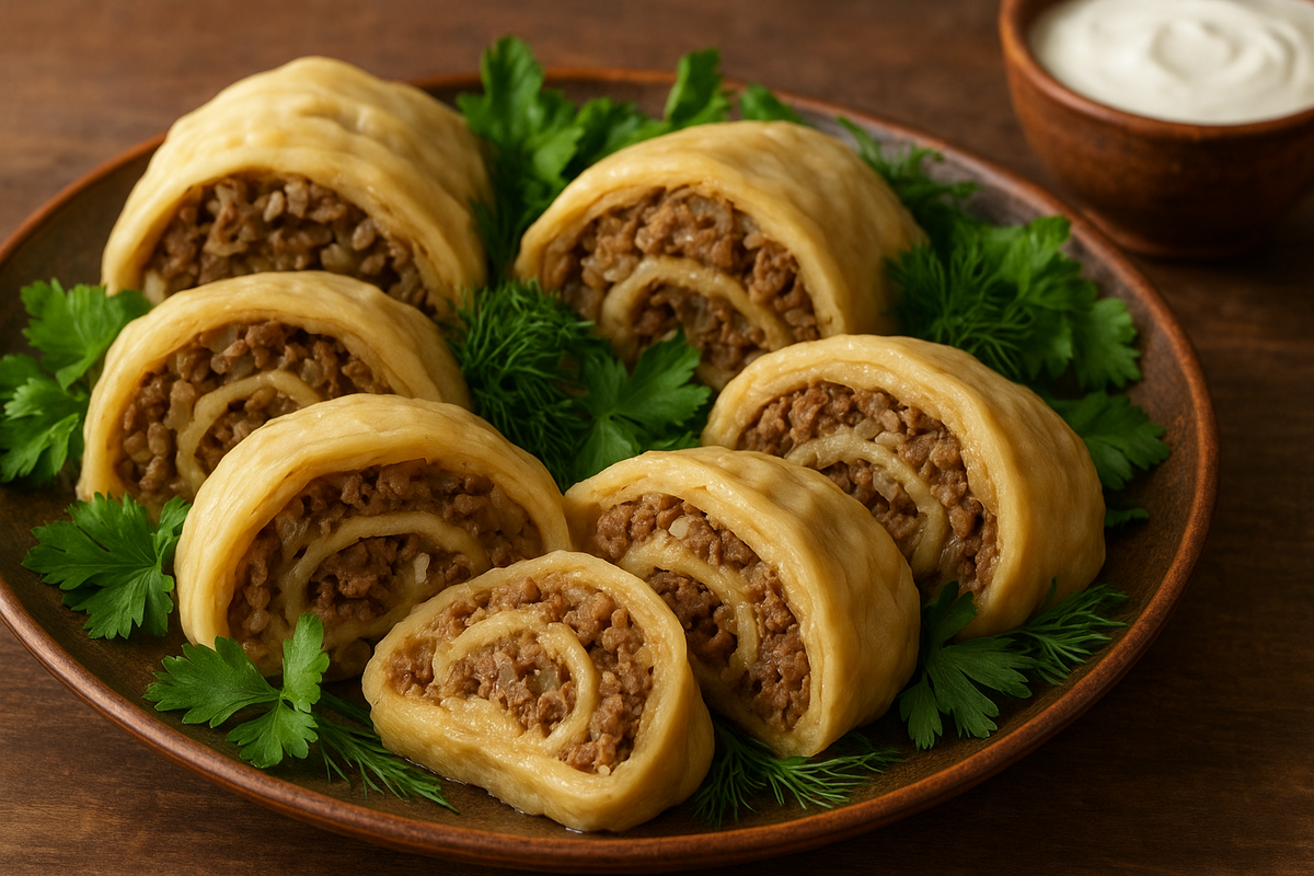 Ханум — это рулет из тонкого теста с сочной начинкой, приготовленный на пару. Его часто называют «ленивыми мантами», ведь он сохраняет вкус любимого блюда, но готовится значительно проще.
