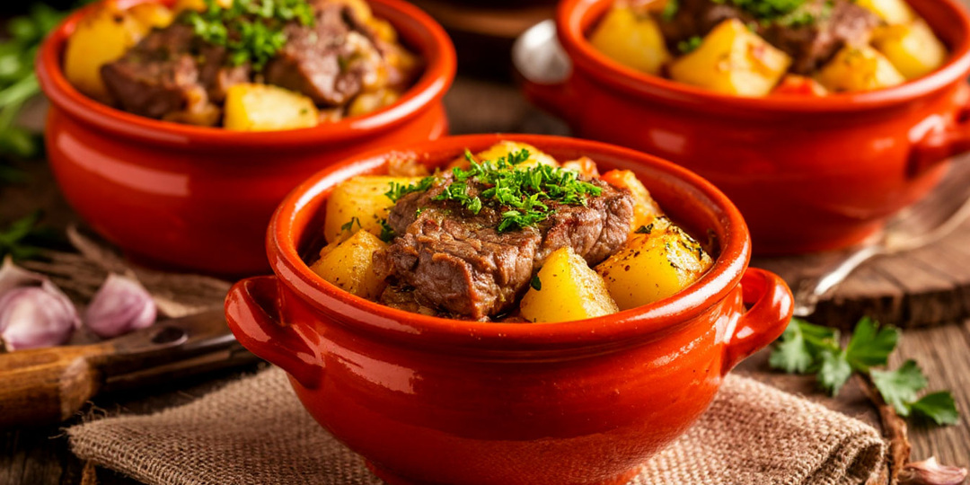 Мясо с картофелем запечённое в горшочках.