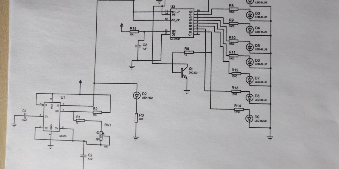 Бегущий огонь на 74HC595 + NE555