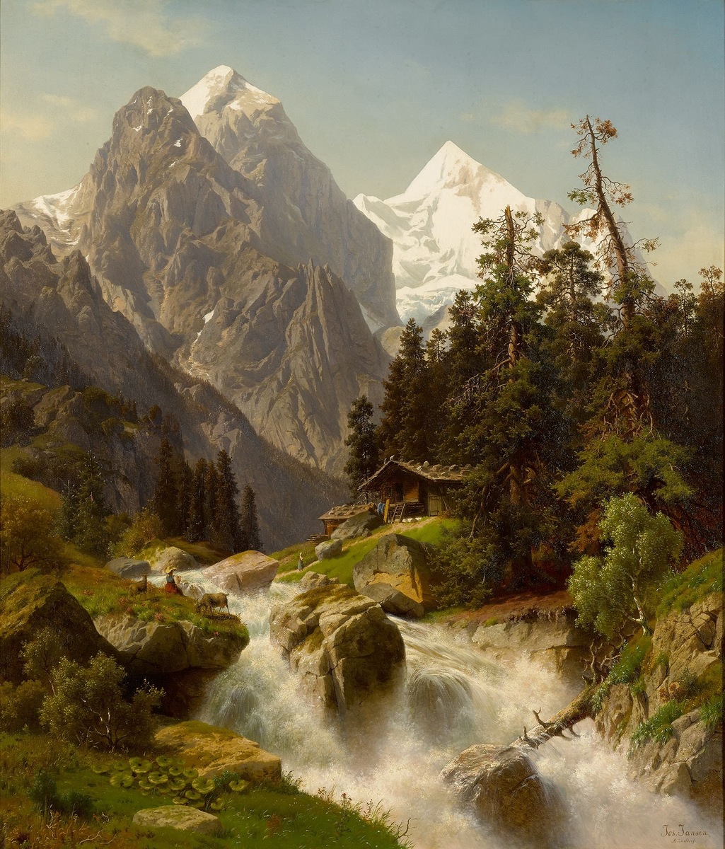 «Альпийские воды» (Alpine Waters) — картина немецкого художника Йозефа Янсена (Joseph Jansen, 1829–1905). Материал: холст, масло. Стиль: романтический пейзаж. 