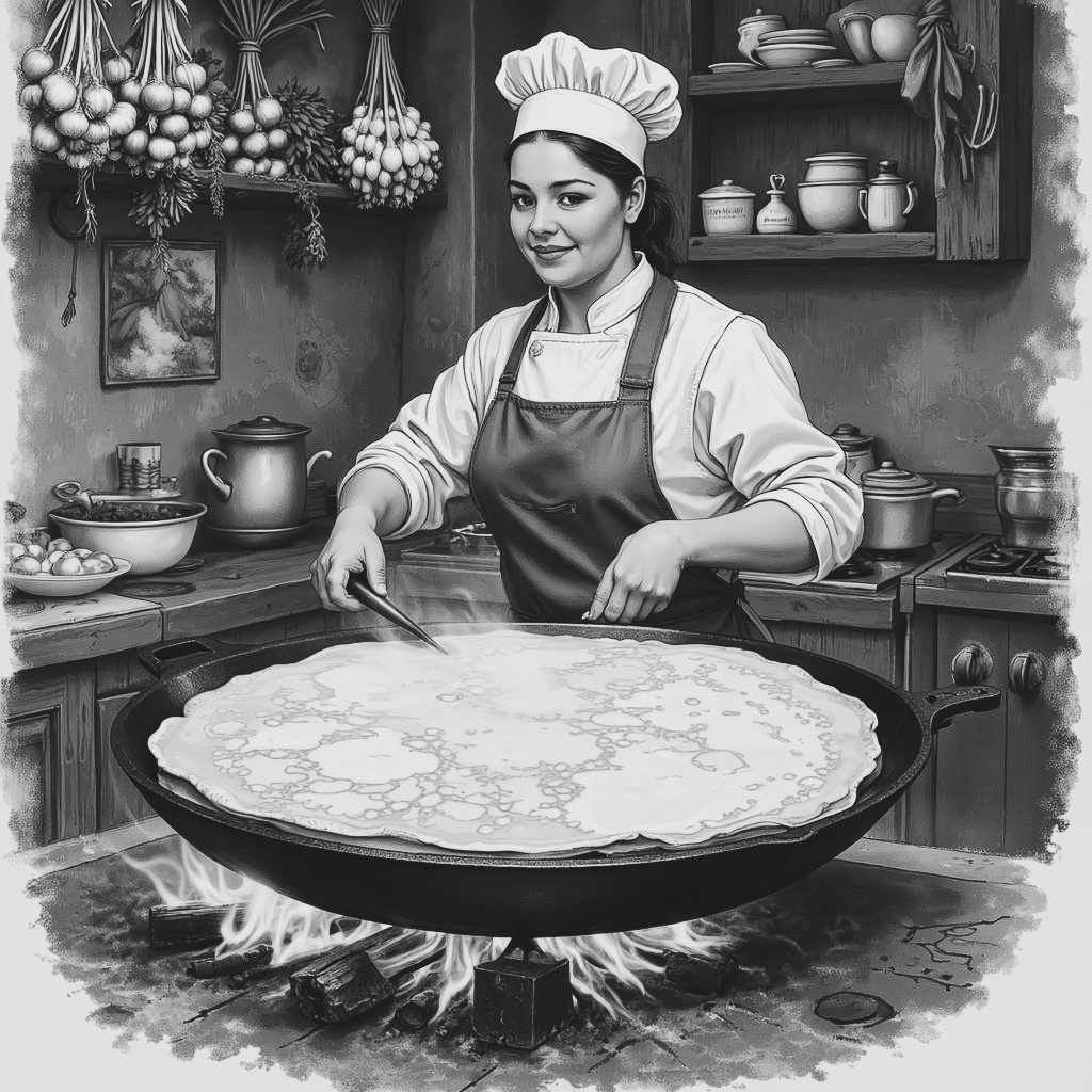 Вот так представляет себе Ленивую Стряпуху GigaChat. Картинка создана в стиле "карандашный рисунок" по запросу автора.