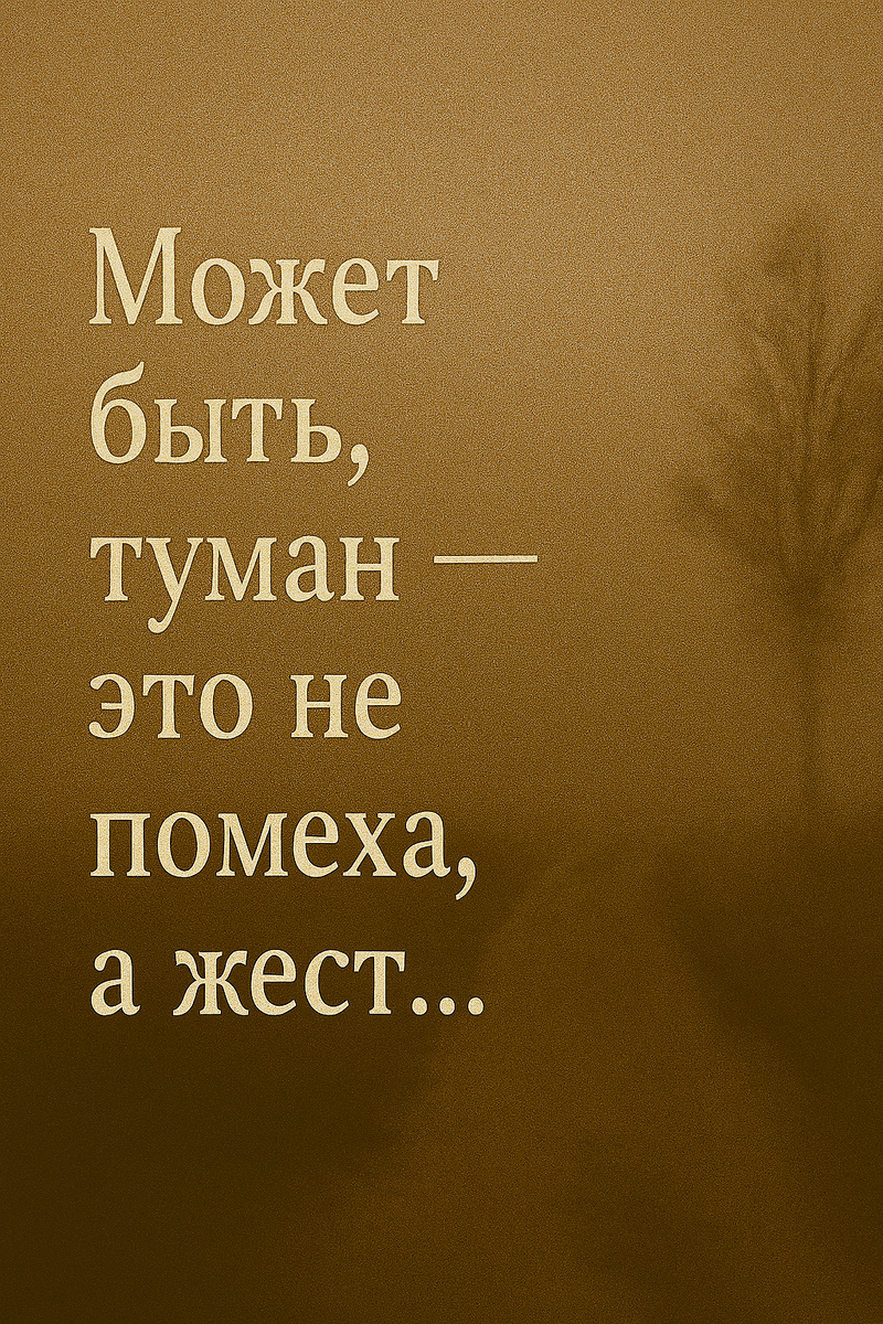 «Туман не скрывает — он замедляет. Путь исчезает, но не теряется. Это не помеха, а приглашение быть ближе, идти медленнее, чувствовать глубже.»