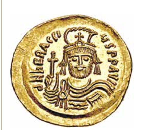 Римская золотая монета — солид — византийского императора Ираклия I