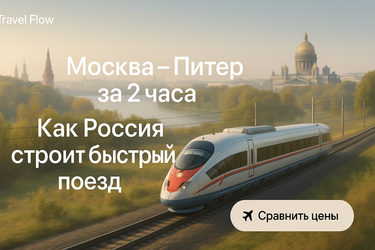 Обложка для статьи - "🚄 Москва — Питер за 2 часа: как Россия строит самый быстрый поезд Европы" | Travel Flow 