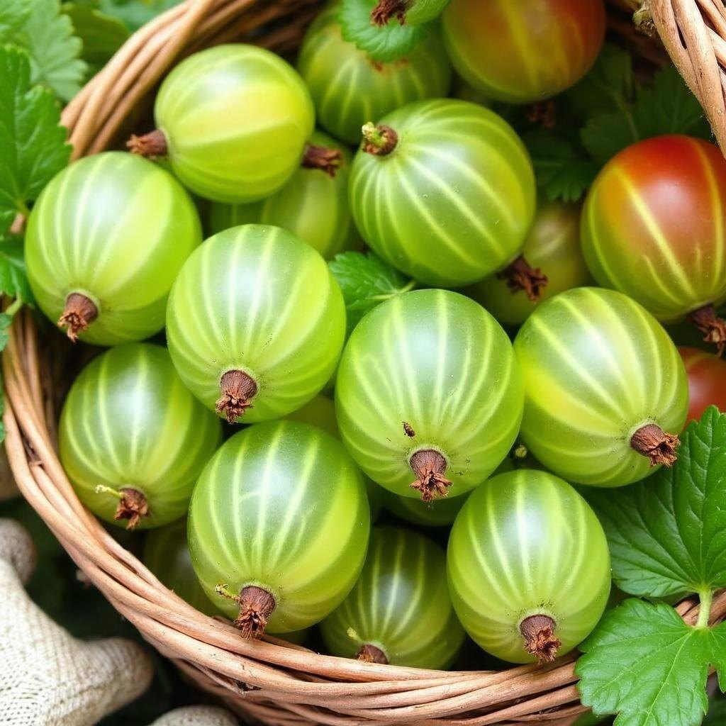 Урожай крыжовника в корзине