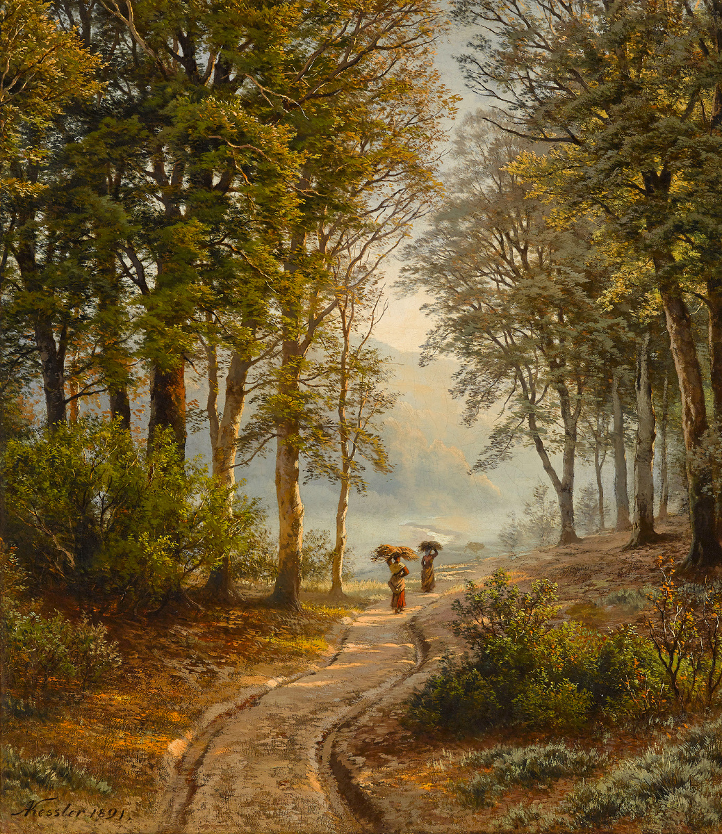 Фридрих Август Кесслер (1826–1906). Осеннее утро в буковом лесу. 1891 год.