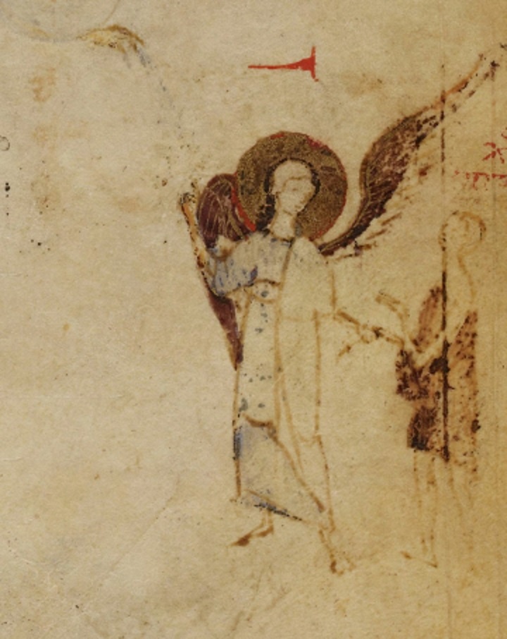 Ангел и нищий. 11 в. Феодоровская псалтирь.