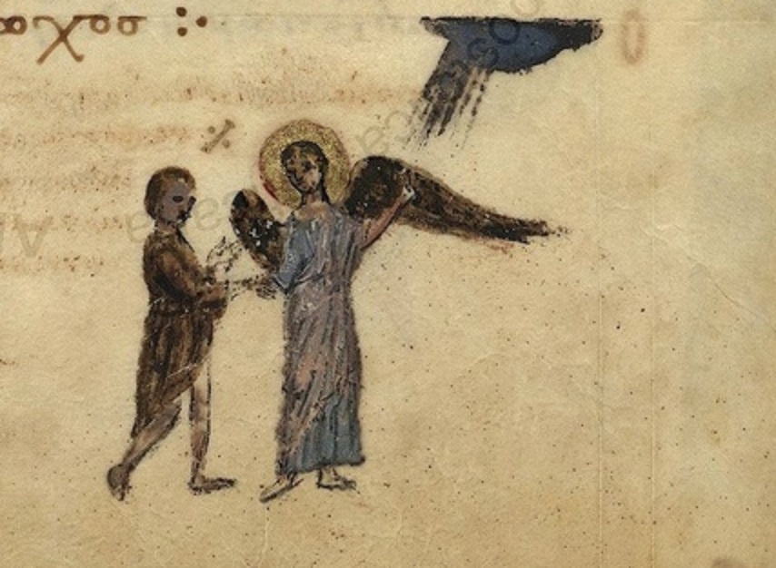 Ангел и нищий. 11 в. Псалтирь Барберини.