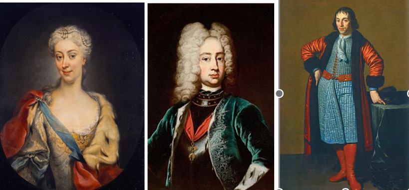 Рис. Портреты Марии Клементины Собеской, Александра Бенедикта Собеского (1677 – 1714 гг.) и А. Меньшикова, сделанный  художником М. ван Мюссхером во время Великого Посольства в 1698 году