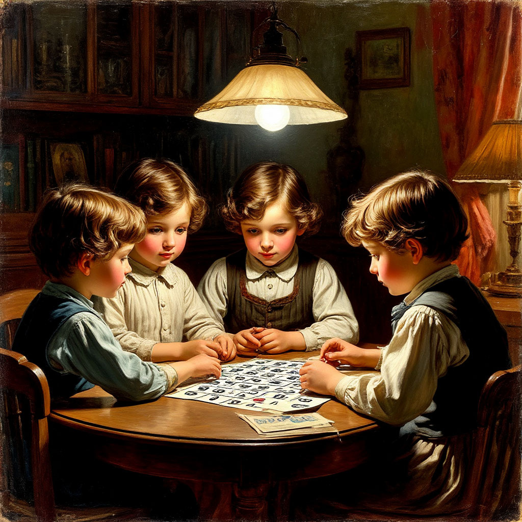 Вечер. Дети играют в лото.