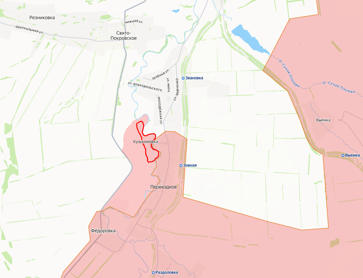 Красным контуром - село Кузьминовка.