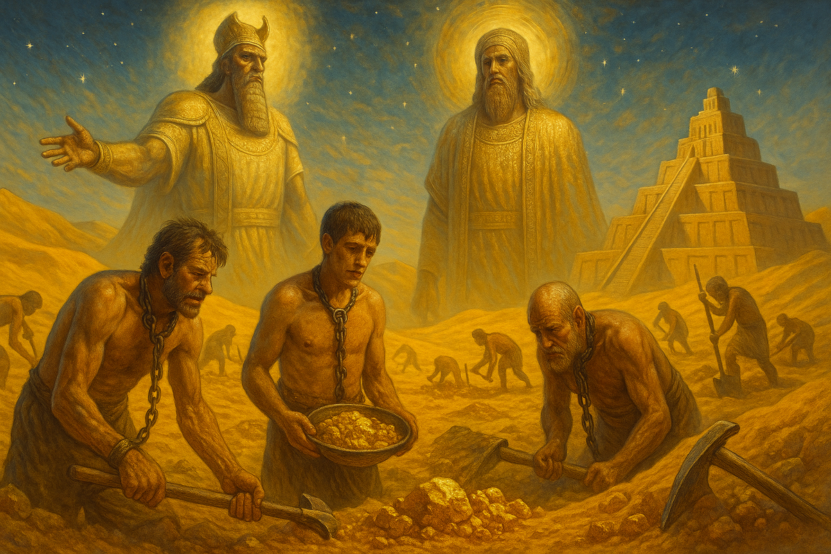 Одна из версий, заслуживающих особого внимания, — что некая внеземная цивилизация создала себе рабов из земного генетического материала, а рабы были ей нужны для добычи золота. 