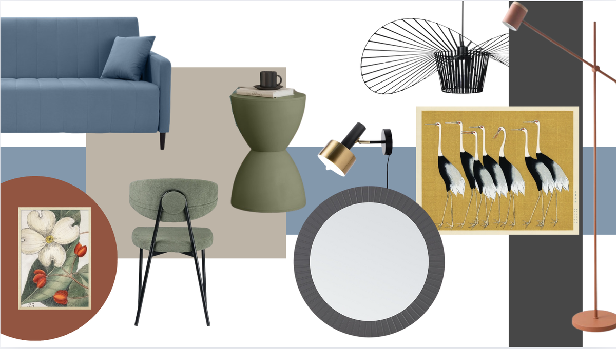 Каждый проект я начинаю с такого мудборда: он отражает ключевые детали и цветовое решение