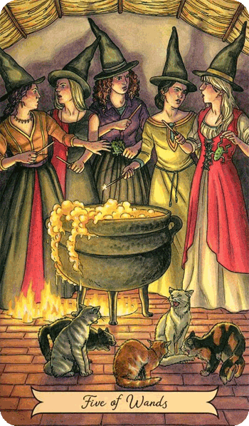 повседневное таро ведьмы, 5 жезлов