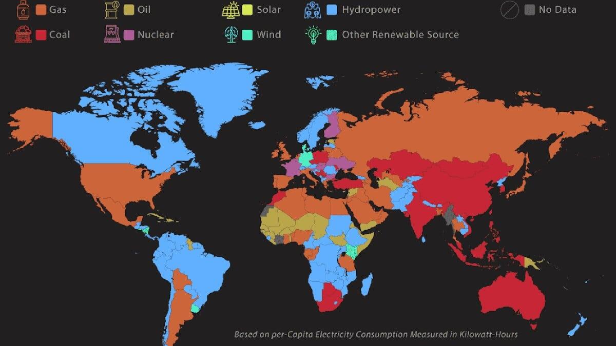    Инфографика: Основные источники электроэнергии по всему миру / © Dewesoft