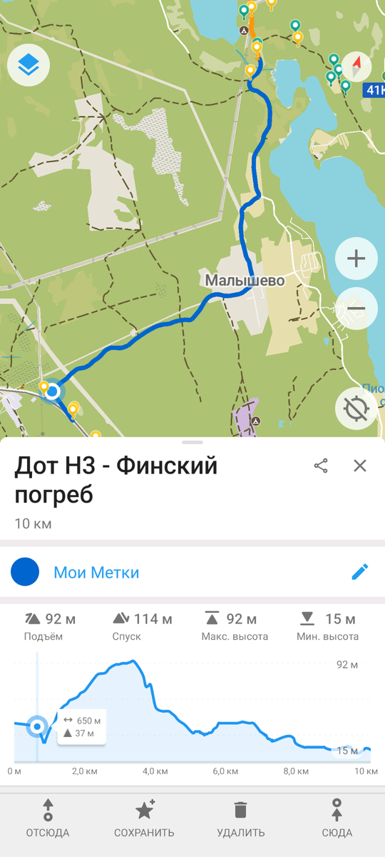 Продольный профиль трека до погребов 