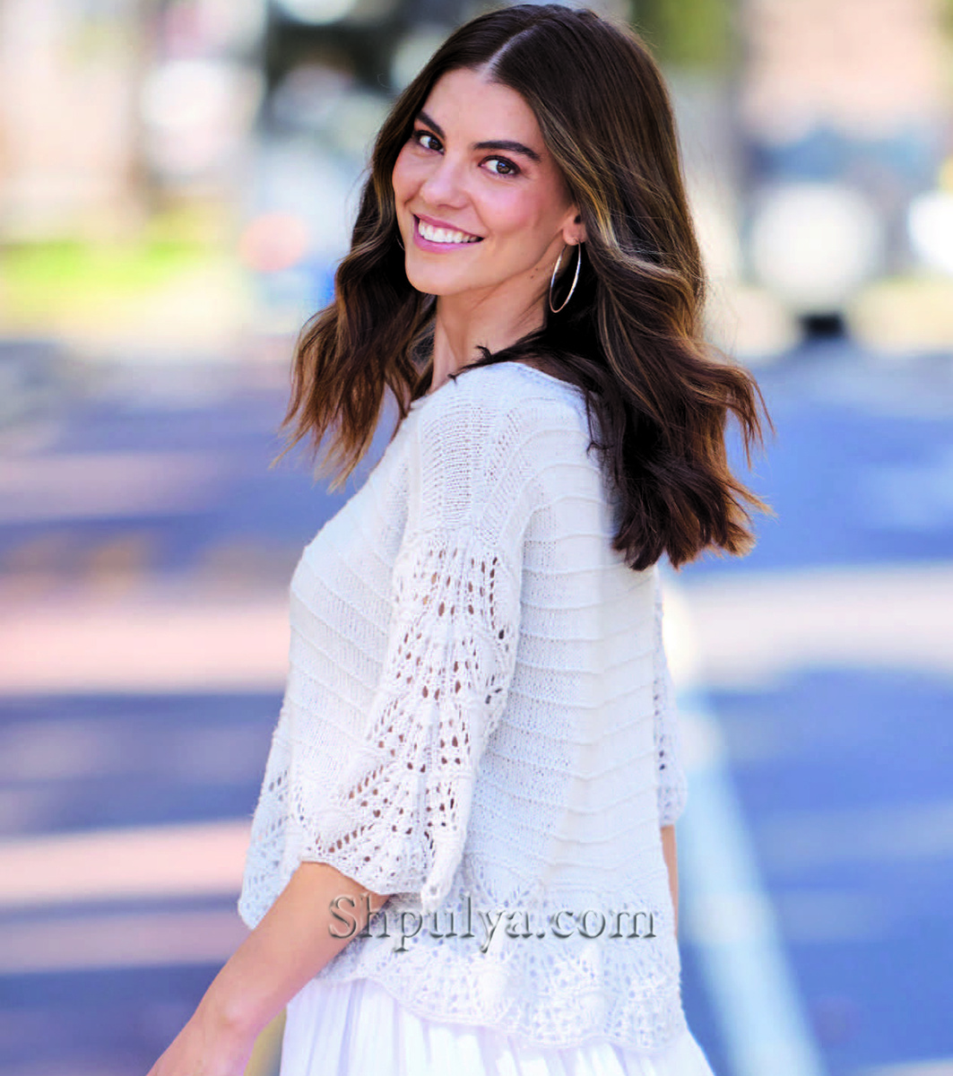 Пуловер с укороченными рукавами и баской