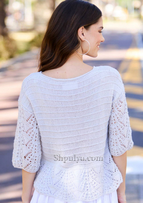 Пуловер с укороченными рукавами и баской