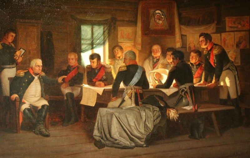 А.Д. Кившенко. Совет в Филях. Дохтуров изображен вторым справа.