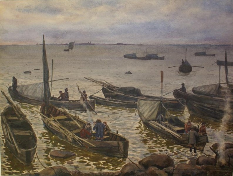 Е.Е.Лансере. Рыбачьи лодки у берега в Бобыльске. 1893. ГЭ.